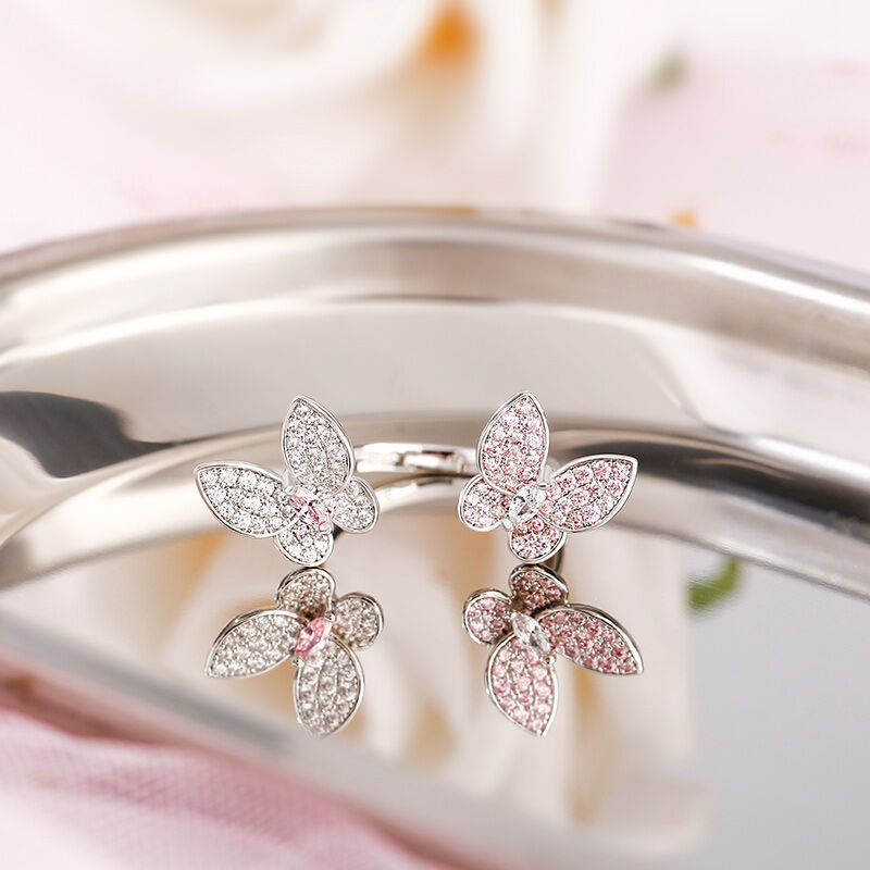 Jeulia "Spring is Coming" Two Butterfly Sterling Silver Ring