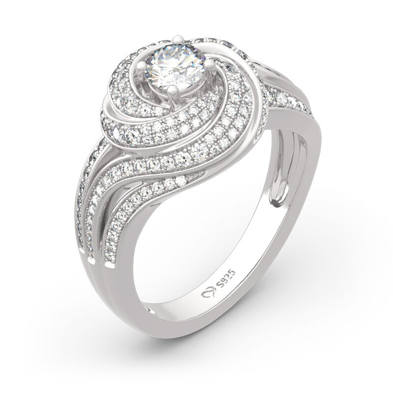 Jeulia Spiral Design Round Cut Sterling Silver Ring