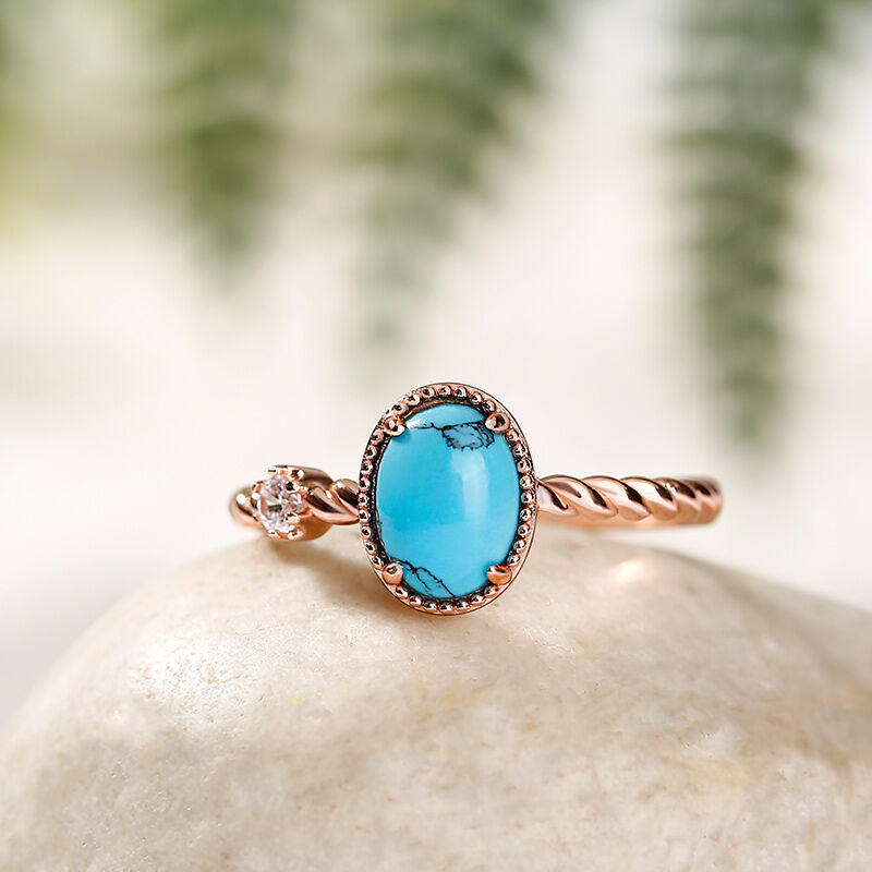 Jeulia Oval Cut Turquoise Delicate Twist Design Sterling Silver Ring