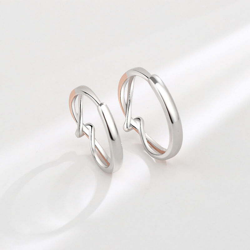 Jeulia Two Tone Knot Design Sterling Silver Adjustable Couple Rings