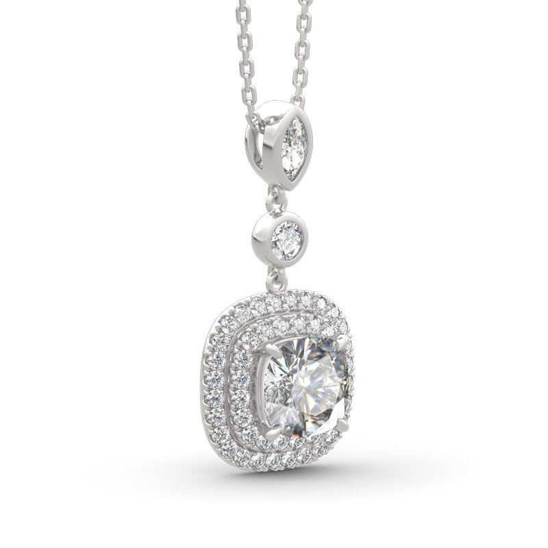 Jeulia Double Halo Cushion Cut Sterling Silver Necklace