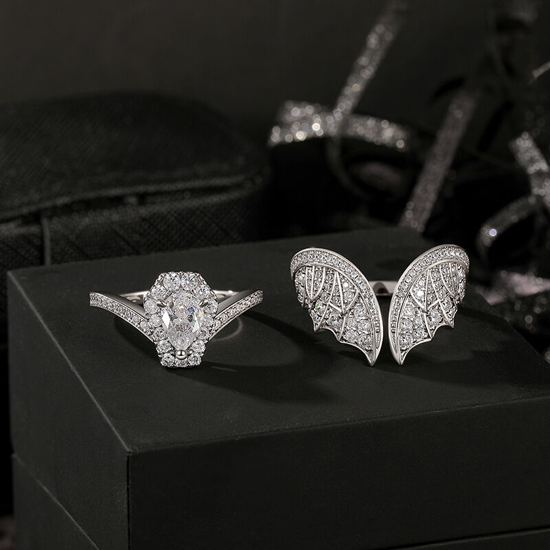 Jeulia Ensemble Unique de Bague de Fiançailles Cercueil de Chauve-souris en Argent Sterling