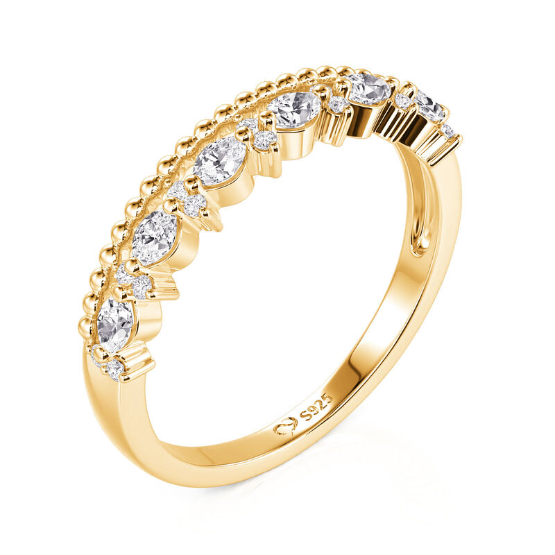 Jeulia Esenciales del Día Anillo Doble Hilera Dorado con Piedras Marquesa de Plata de Ley