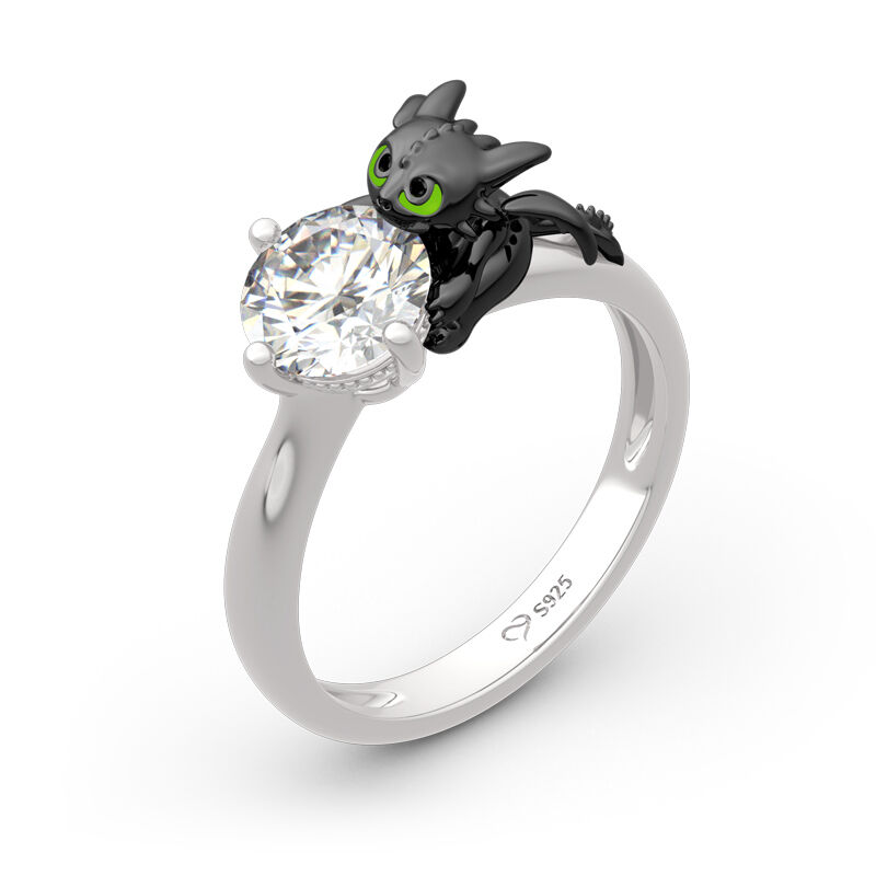 Jeulia Hug Me "Your Dragon" Round Cut Sterling Silver Ring
