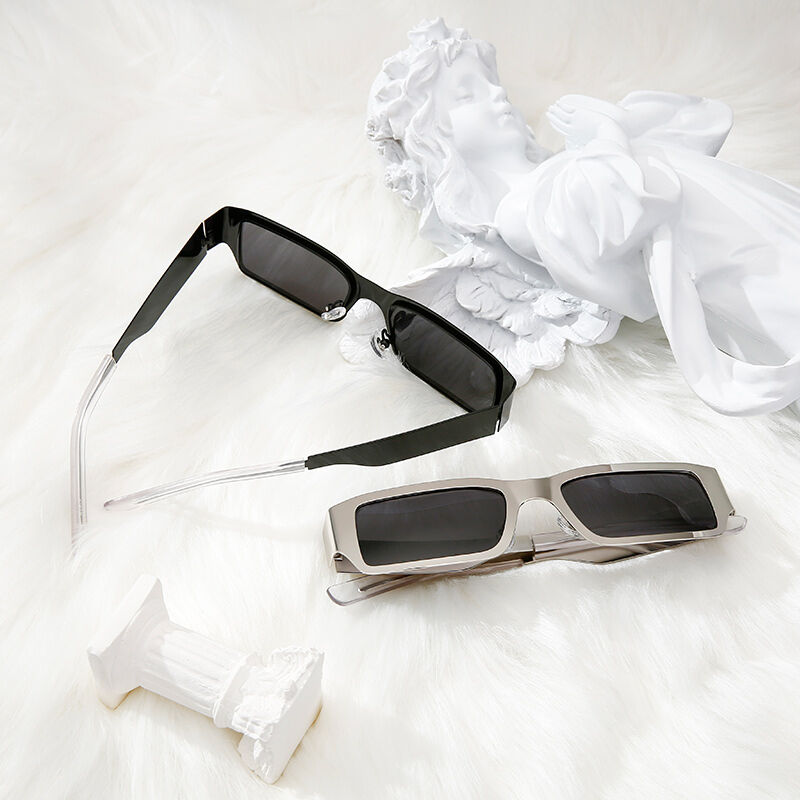 Jeulia "Perspective" Lunettes de soleil Rectangle Gris Métal Polarisé Unisexe