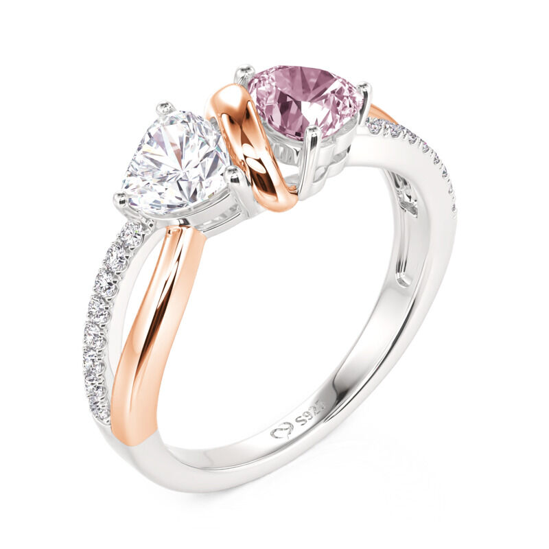 Jeulia Amore Bague de Fiançailles en Forme de Cœur avec Ruban Tordu Bicolore Personnalisée