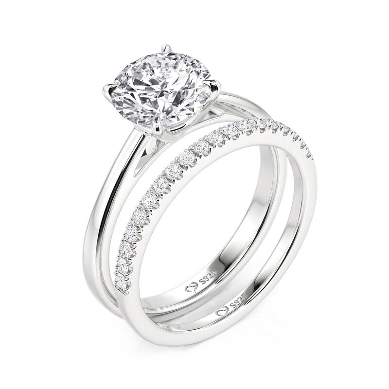 Jeulia Classic Round Cut Sterling Silver Ring Set