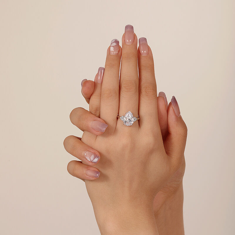 Jeulia Pear Three Stone Engagement Ring Sterling Silver