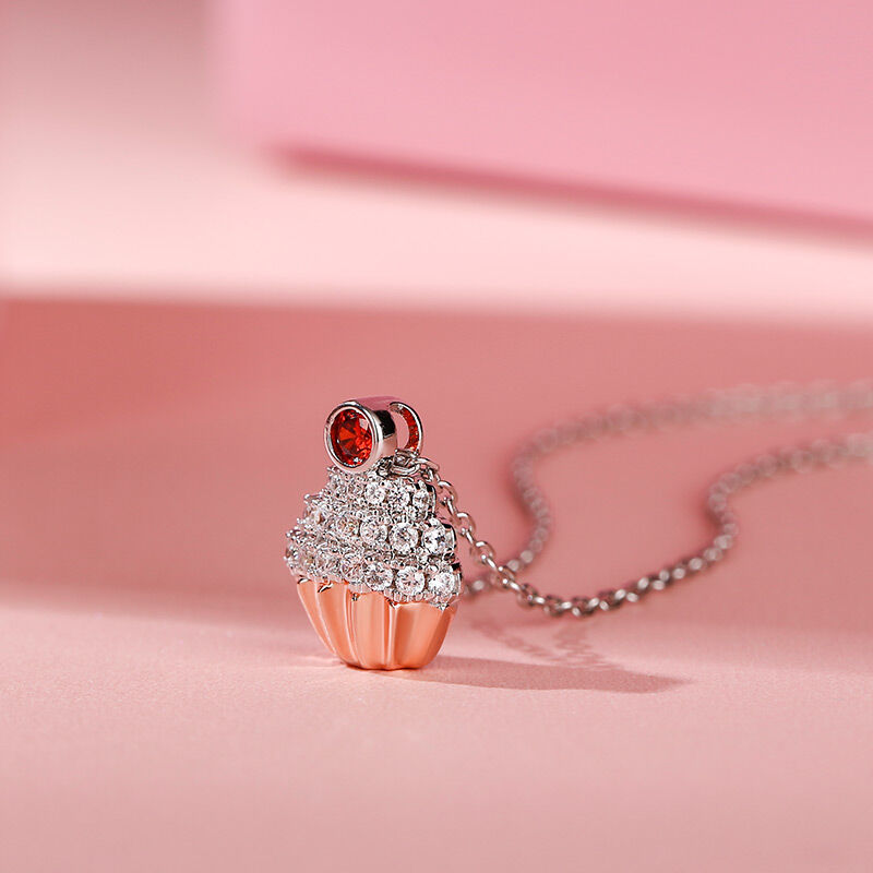Jeulia "Sweet Secrets" Cupcake Design Sterling Silver Necklace