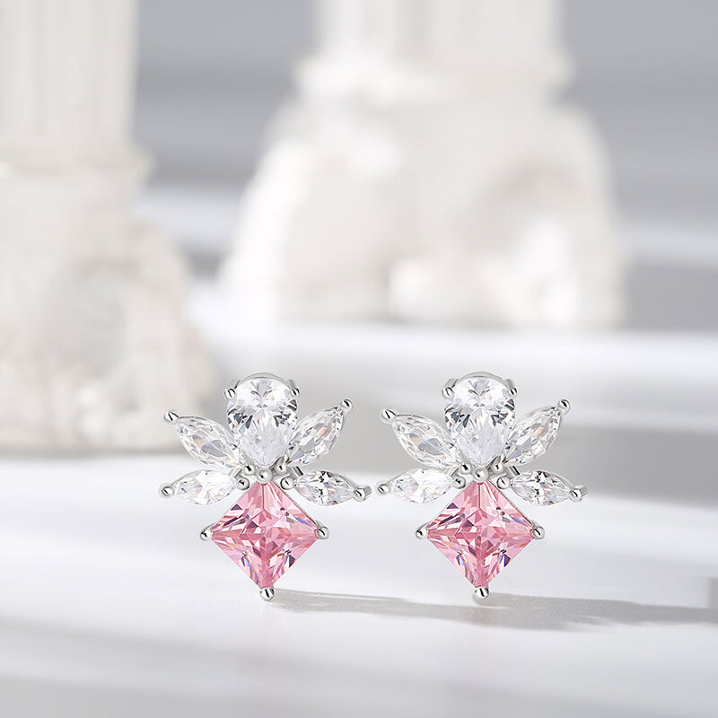 Jeulia "Pink Sugar" Flower Design Sterling Silver Stud Earrings
