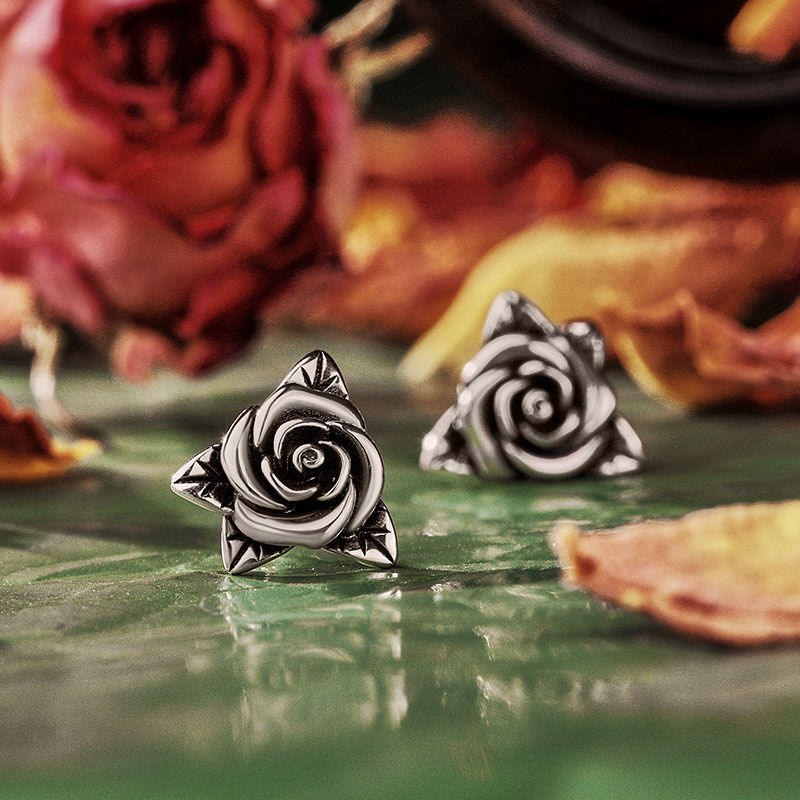 Jeulia Pendientes de botón de flor de rosa de plata de ley