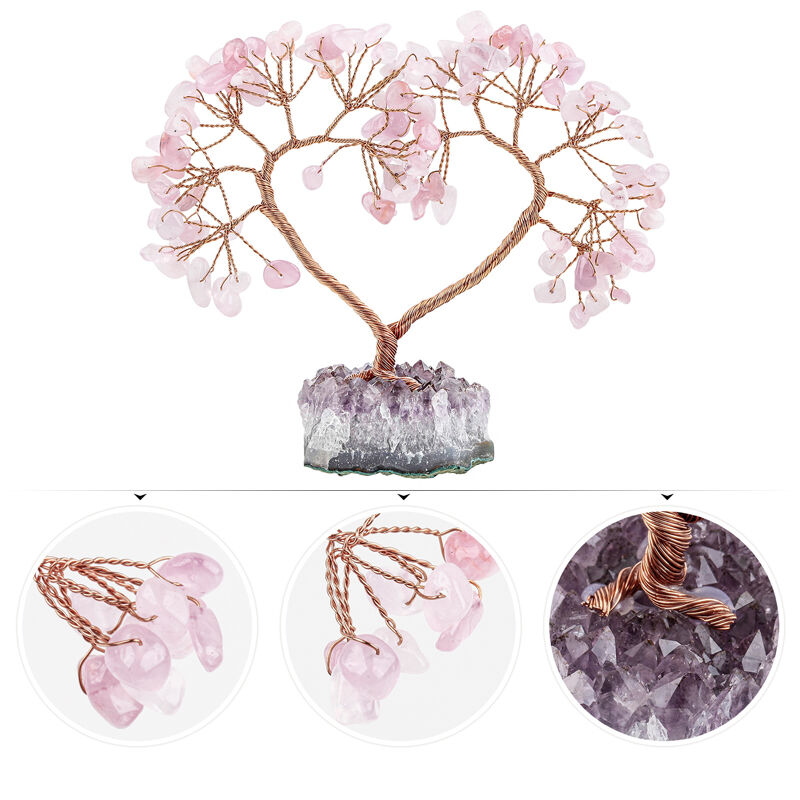Jeulia Árbol Feng Shui de cristal natural con cuarzo rosa en forma de corazón