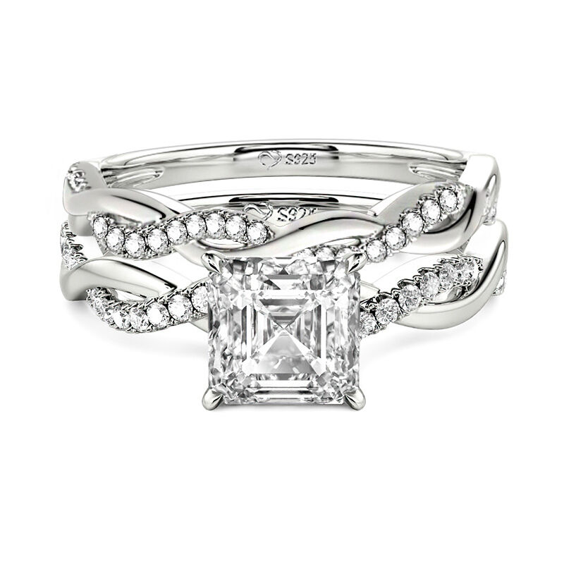 Jeulia Twist Asscher Cut Sterling Silver Ring Set