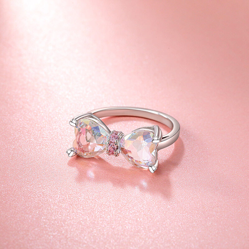 Jeulia Fashion Clear Glass Heart Bowknot Ring Sterling Silver