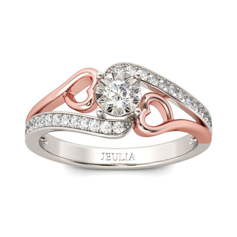 Jeulia Bypass Herz Design Rundschliff Sterling Silber Ring