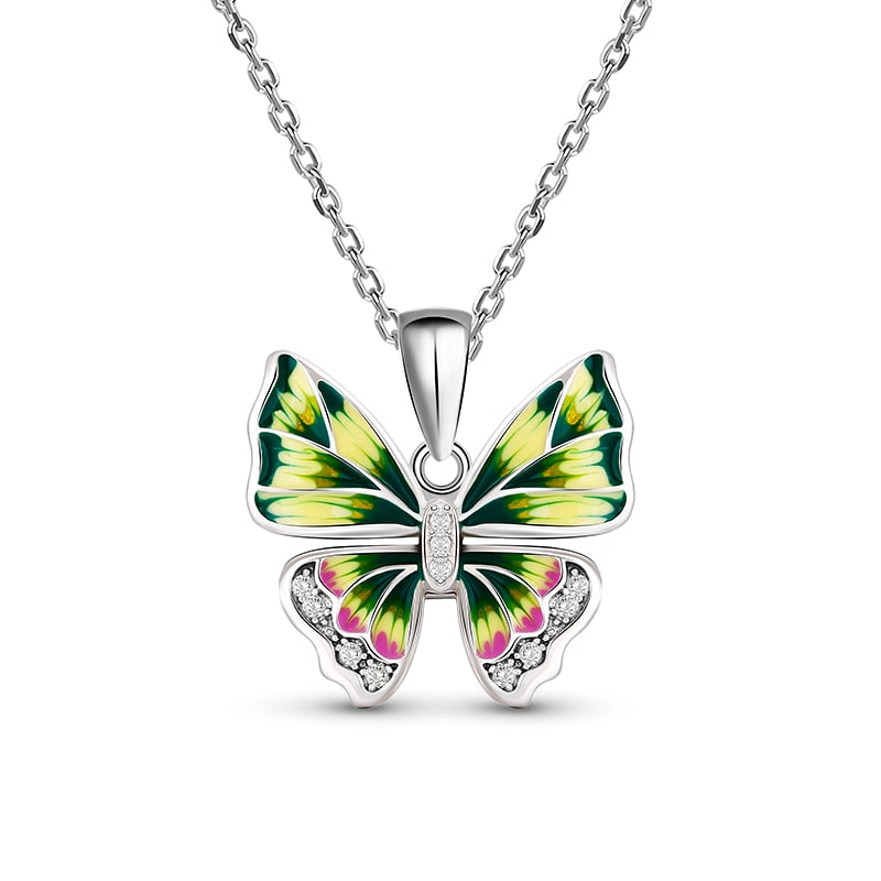 Jeulia "Mystical Butterfly" Enamel Sterling Silver Necklace