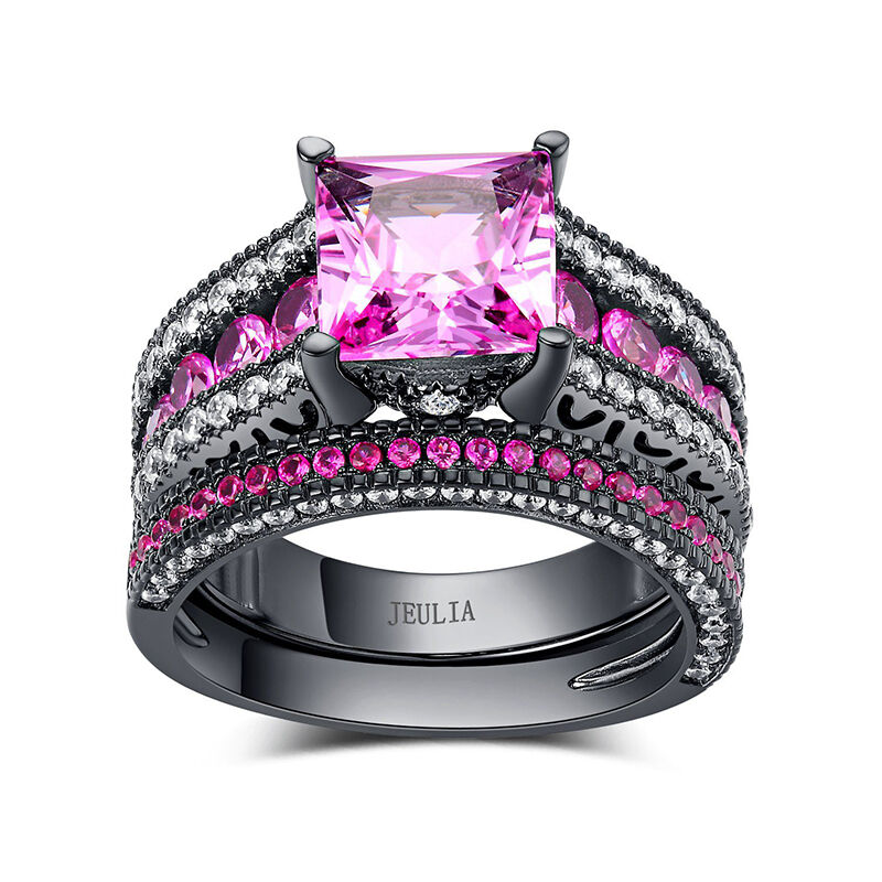 Jeulia Princess Cut Sterling Silver Ring Set