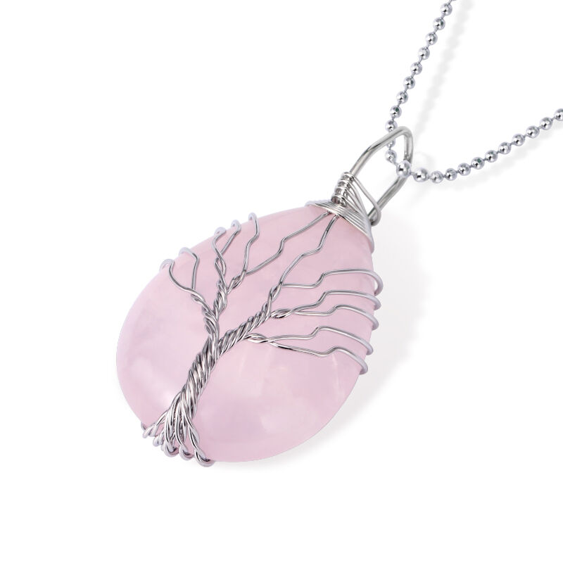 Jeulia "Unconditional Love" Winding Tree Design Natural Rose Quartz Necklace