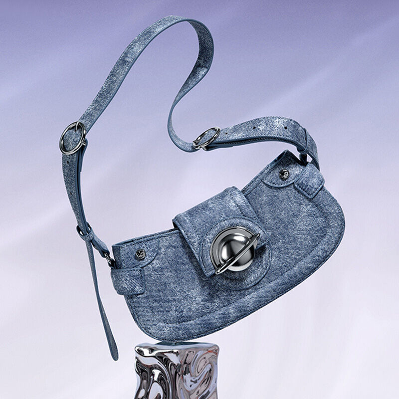 Jeulia Faux Denim Half Mondtasche Vintage Umhängetasche mit Silberschnalle