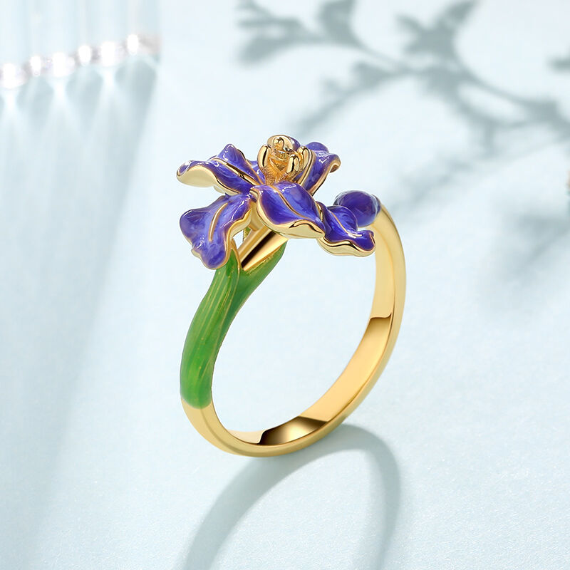 Dreamy Garden "Blooming Iris" Enamel Sterling Silver Ring