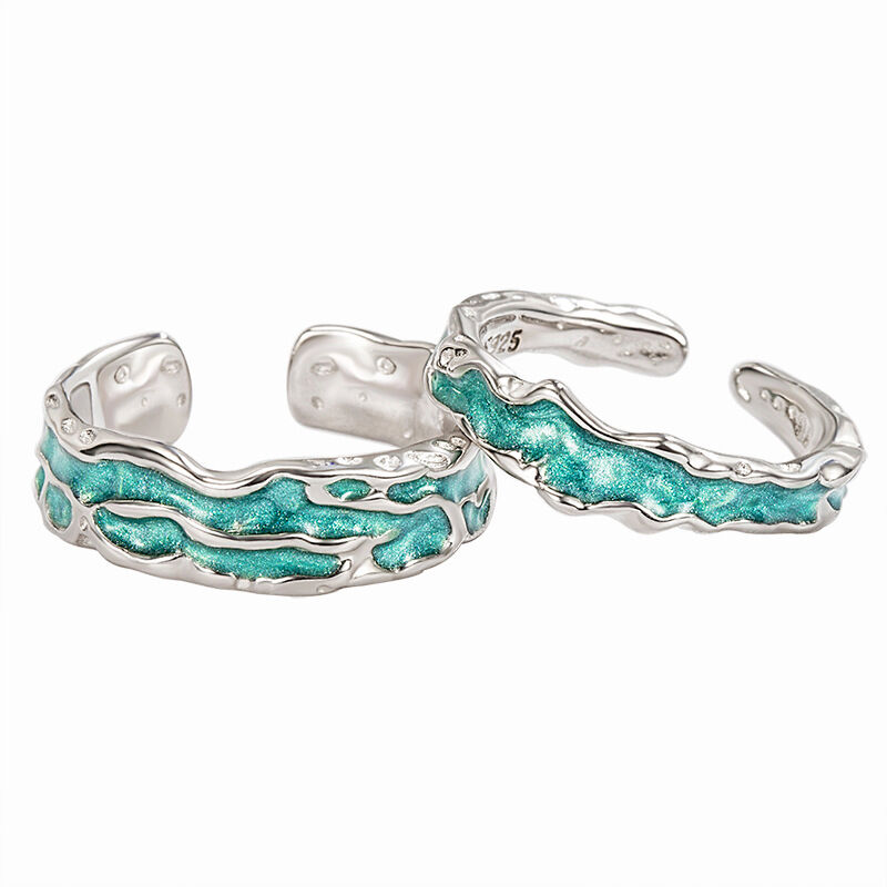 Jeulia "Aurora Impression" Open Design Sterling Silver Couple Rings