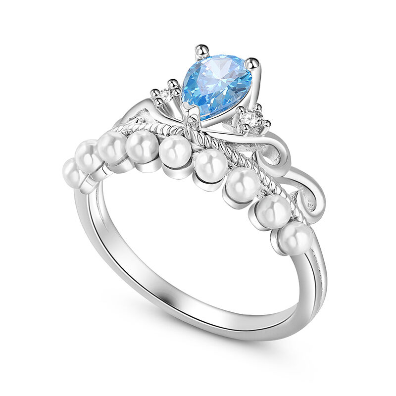 Jeulia White Pearl Mermaid Aquamarine Pear Engagement Ring Sterling Silver