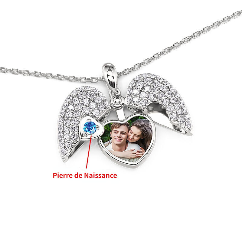 Jeulia Collier Médaillon Photo Cœur Personnalisé avec Pierre de Naissance en Argent Sterling