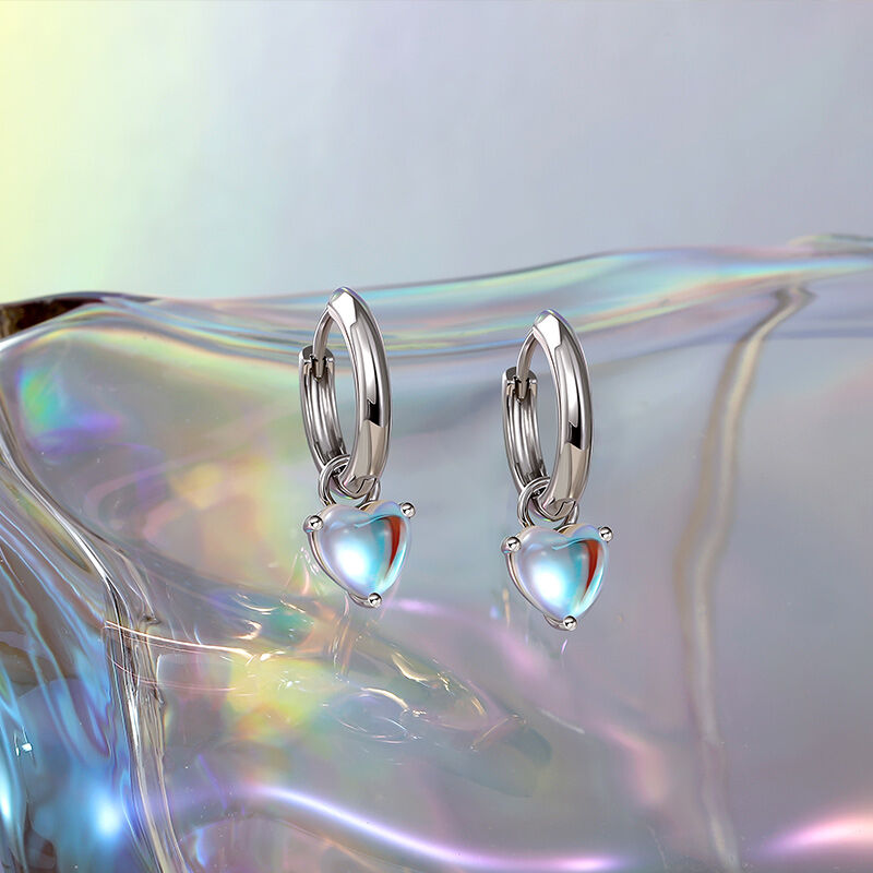 Jeulia Simple Heart Moonstone Hoop Earrings