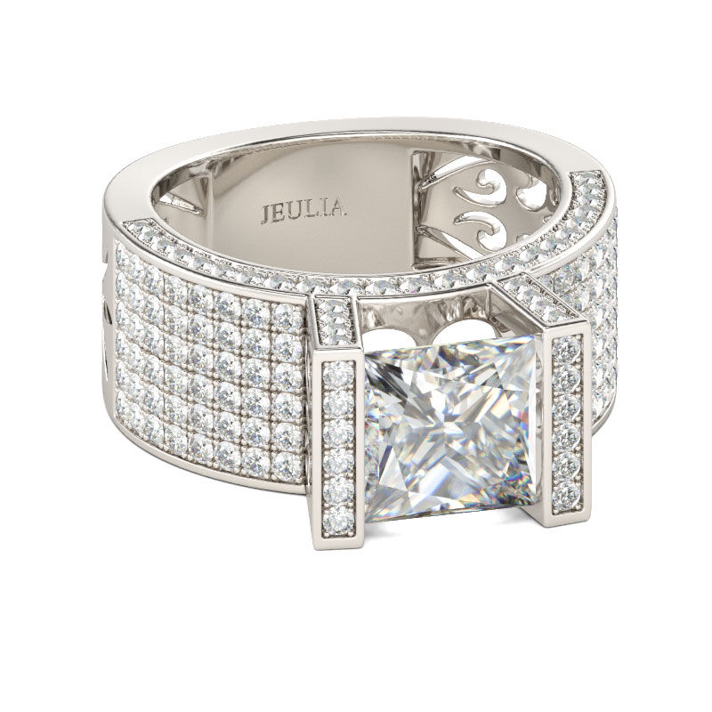 Jeulia Wide Princess Cut Sterling Silver Ring