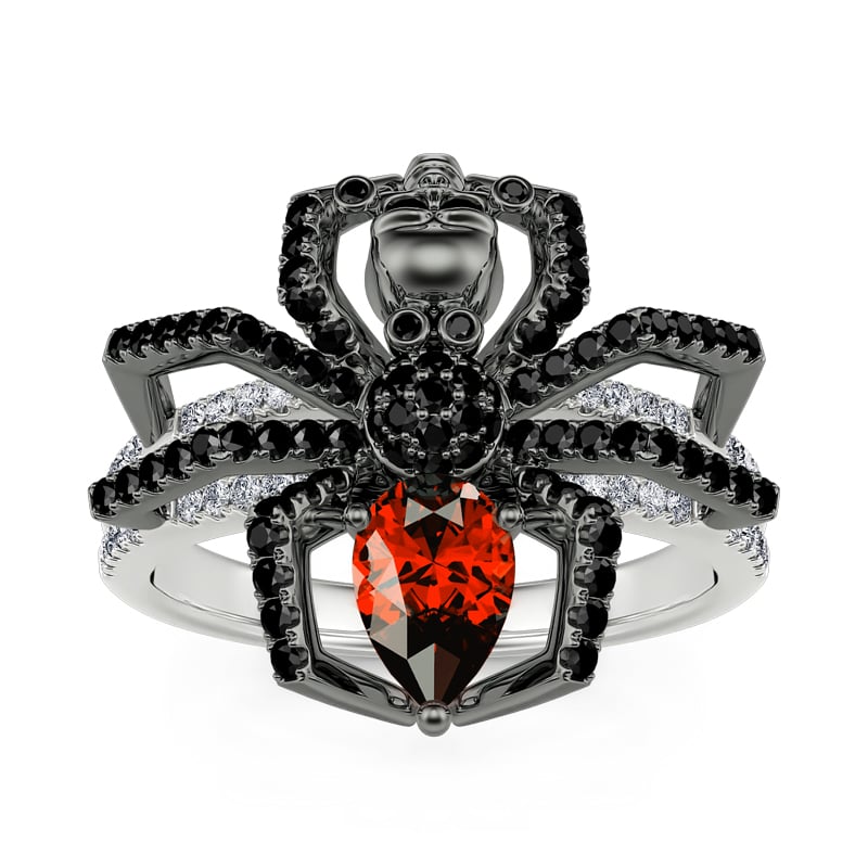 Jeulia Spider Skull Biker Black Tone Pear Cut Sterling Silver Ring