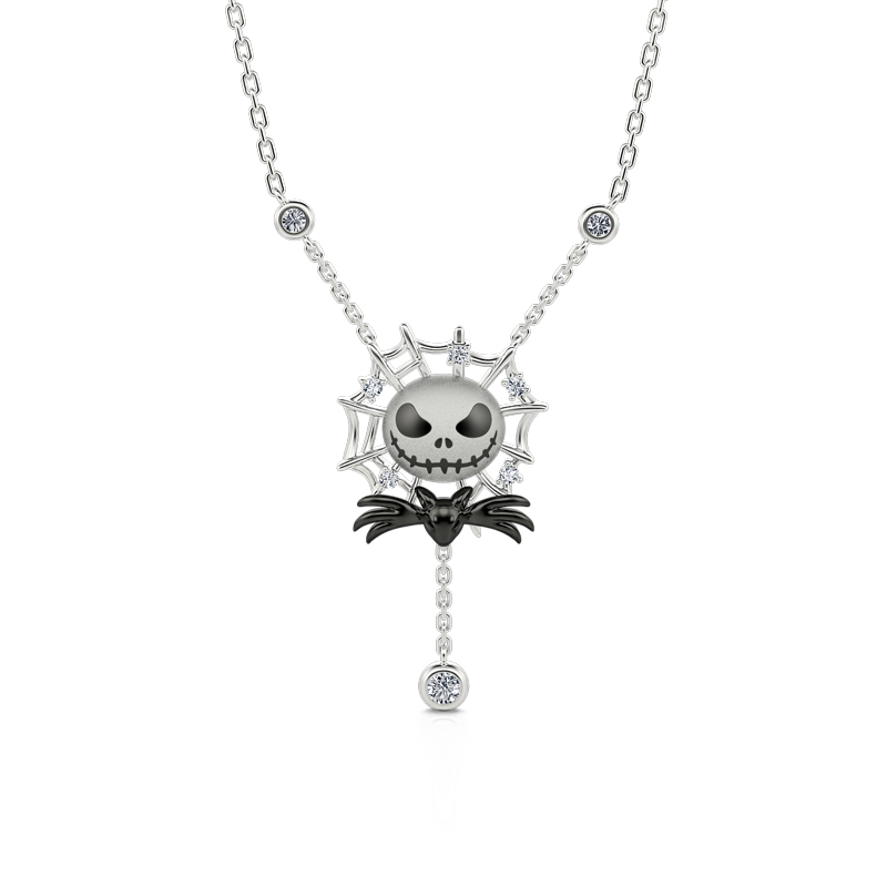 Jeulia "Pumpkin King" Skull Design Sterling Silver Necklace