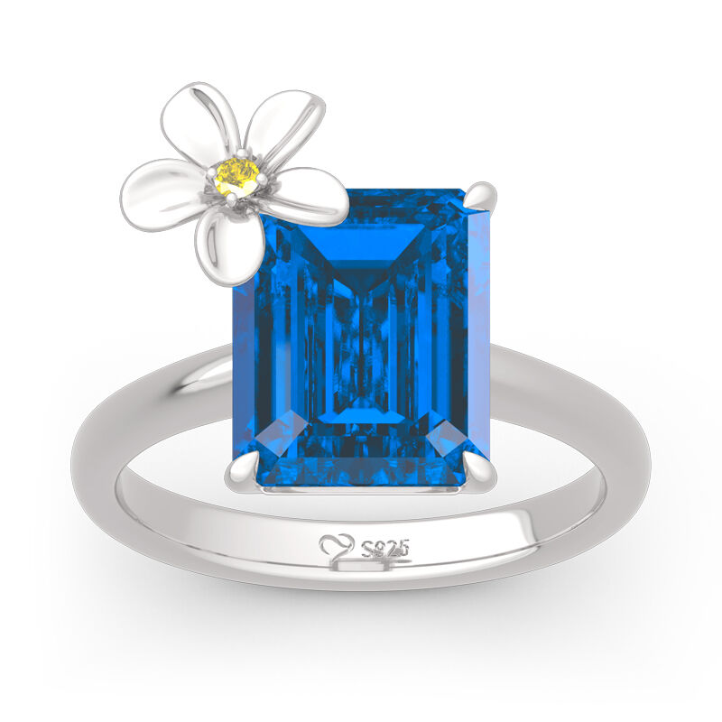 Jeulia "Fragrant Flower" Emerald Cut Sterling Silver Ring