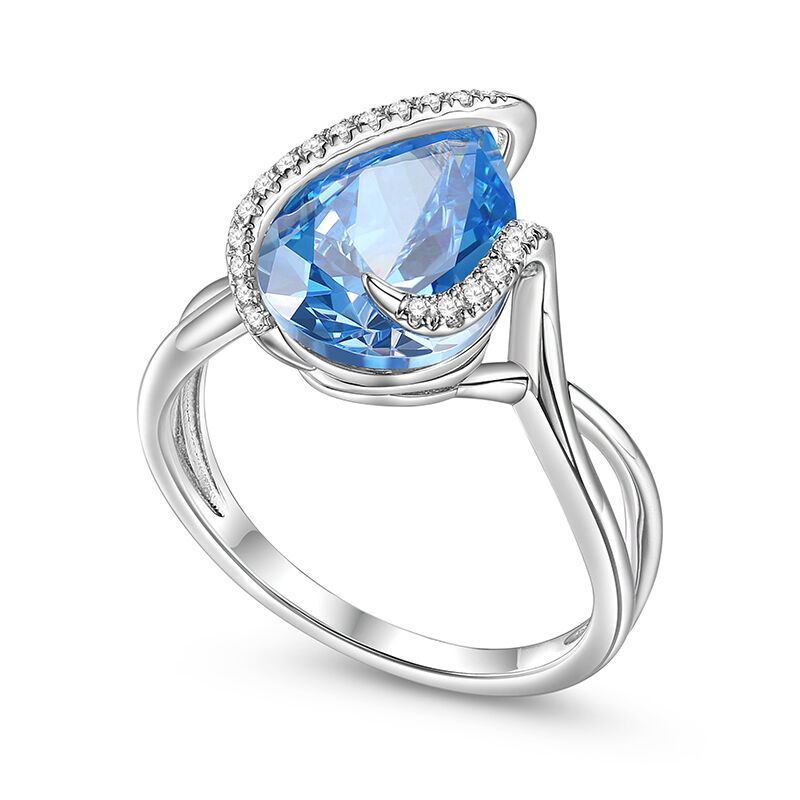 Jeulia Cool Blue Pear Engagement Ring Twisted Sterling Silver