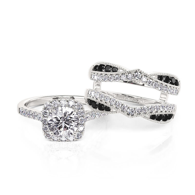 Jeulia "Black and White" BowKnot Interchangeable Halo Engagement Ring Set