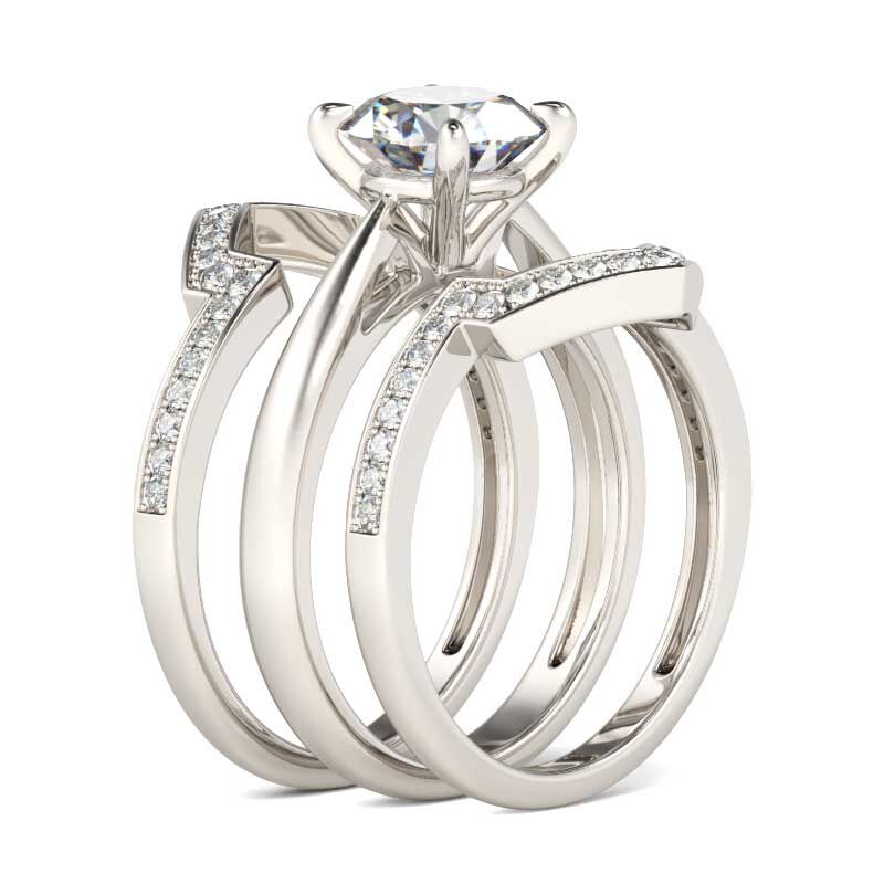 Jeulia Terno De Anillos De Talla Redonda En Plata De Ley