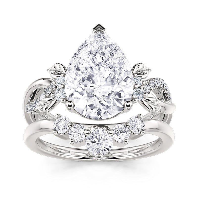 Jeulia Vintage Leaf Pear Cut Wedding Ring Set Sterling Silver