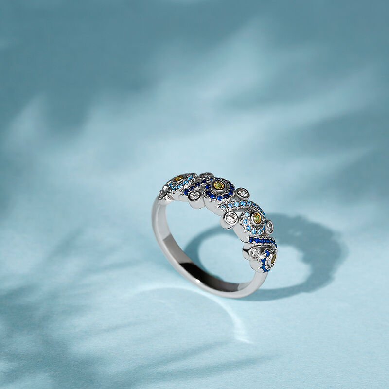 Jeulia "Pure Night" The Starry Night Inspired Round Cut Sterling Silver Band