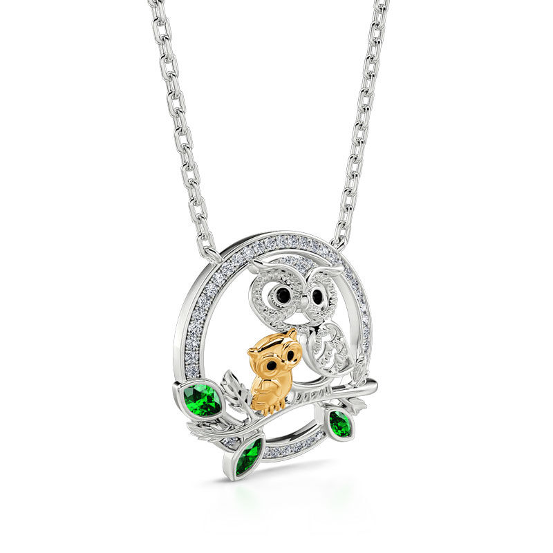 Jeulia "Always by My Side" Mother and Baby Cute Owls Round Sterling Silver Necklace
