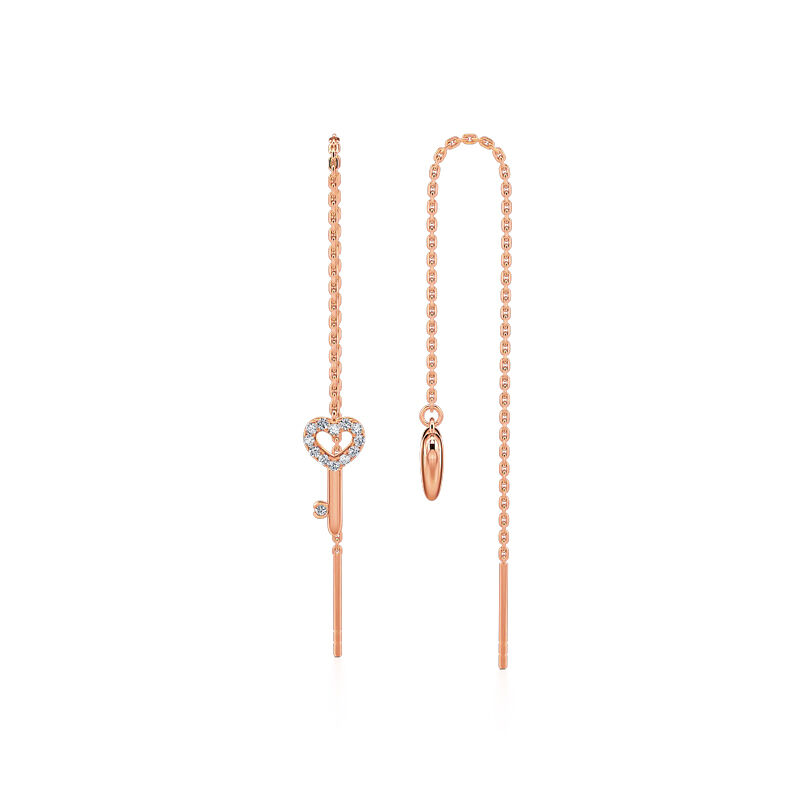 Jeulia "Key & Lock" Sterling Silver Threader Earrings