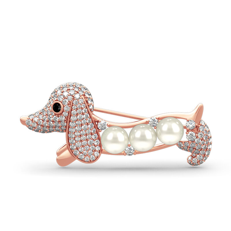 Jeulia Cute Dog Design Cultured Pearl Sterling Silver Brooch
