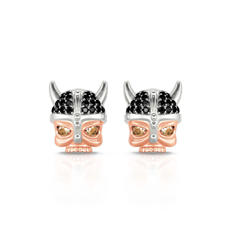 Jeulia "Horned Demon" Skull Design Two Tone Sterling Silver Jewelry Set
