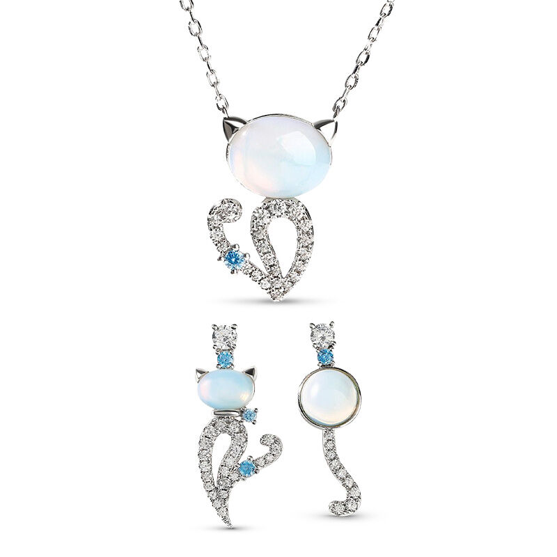Jeulia "Moonlight Magic" Cat Sterling Silver Moonstone Jewelry Set