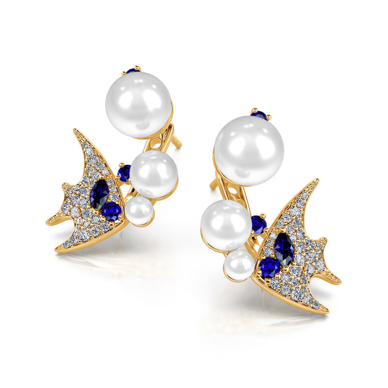 Jeulia "Adorable Tropical Fish" Cultured Pearl Sterling Silver Earrings