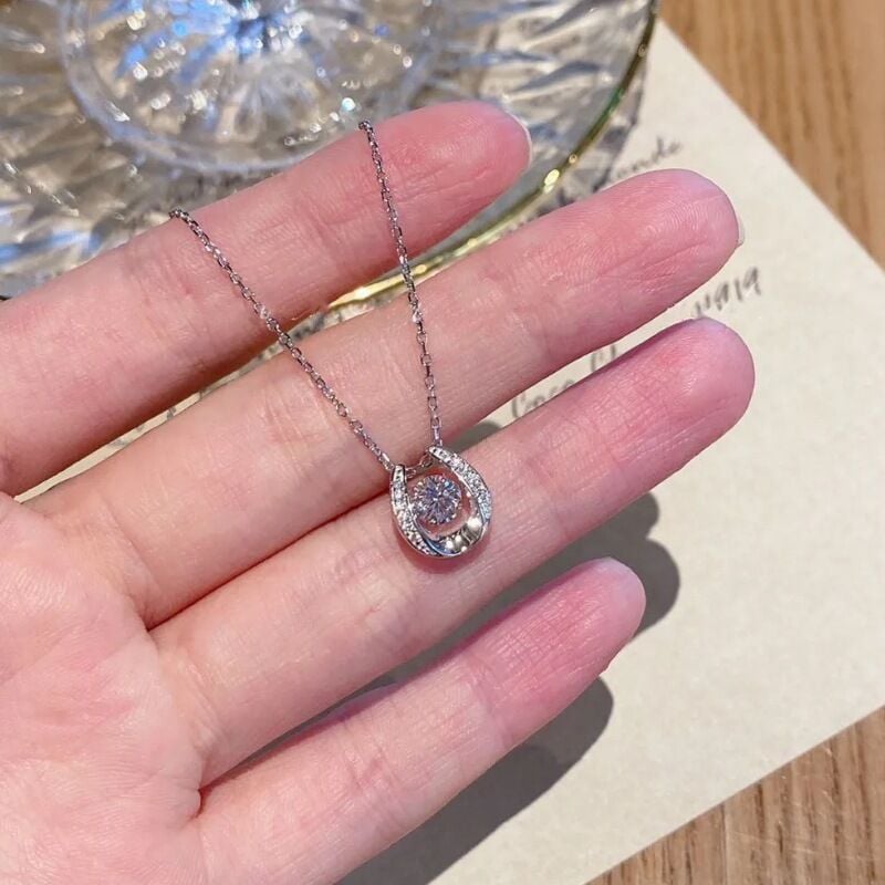Jeulia Horseshoe Pendant Necklace with Round Cut Stone