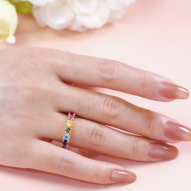 Jeulia Multi-Stone Rainbow Sterling Silver Women's Band