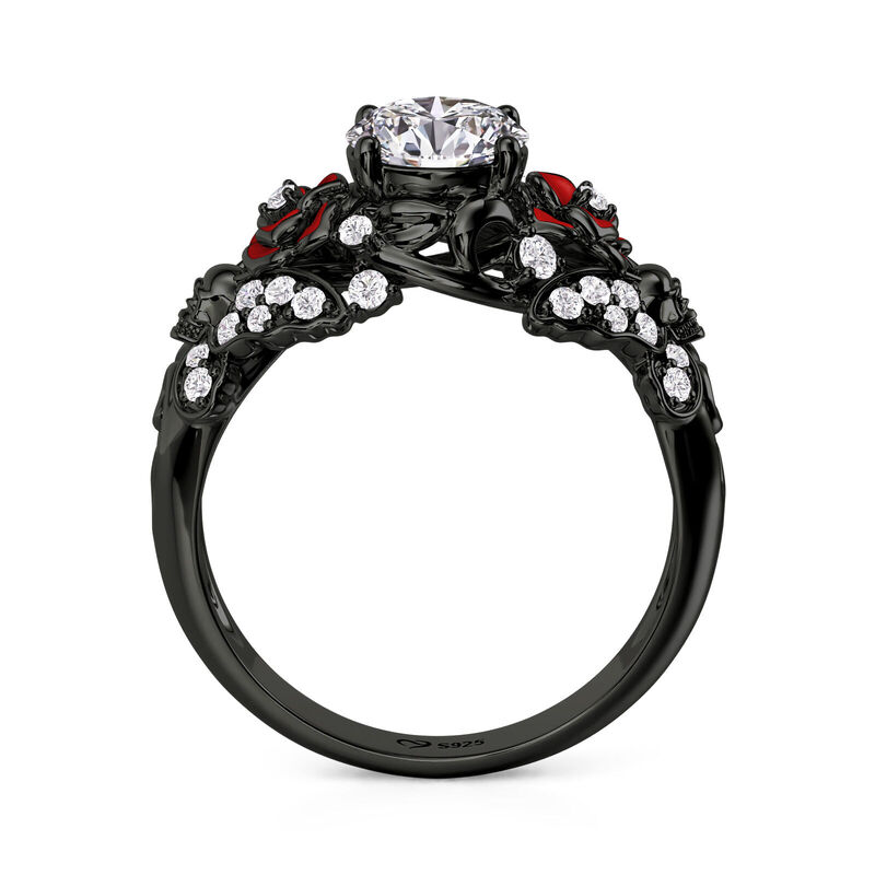 Jeulia Bague Crâne Noir Rose et Papillon en Argent Sterling