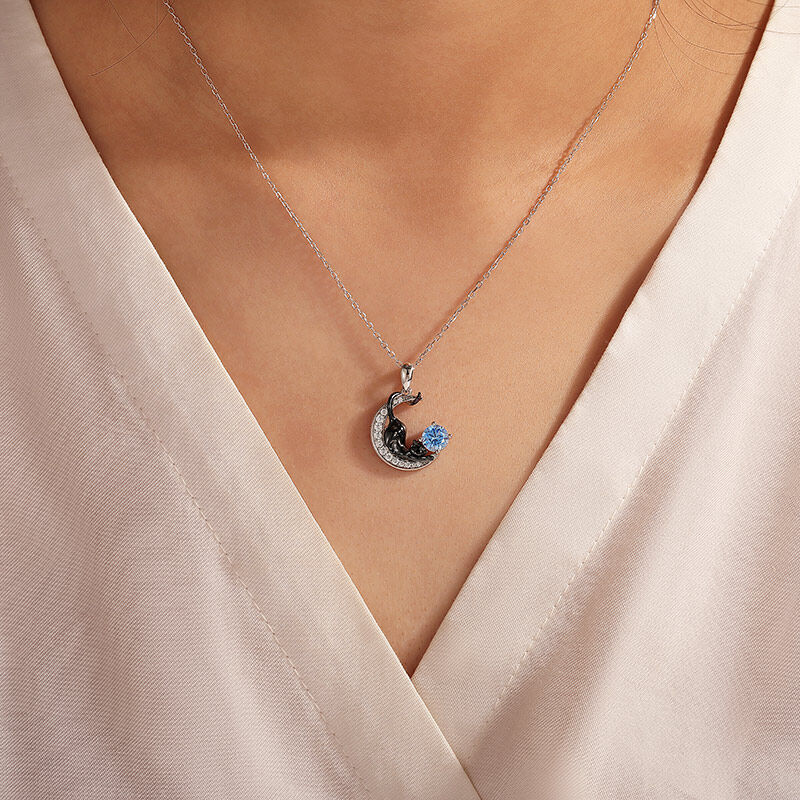 Jeulia Collar con Gato Negro Luna Personalizado con Piedra de Nacimiento