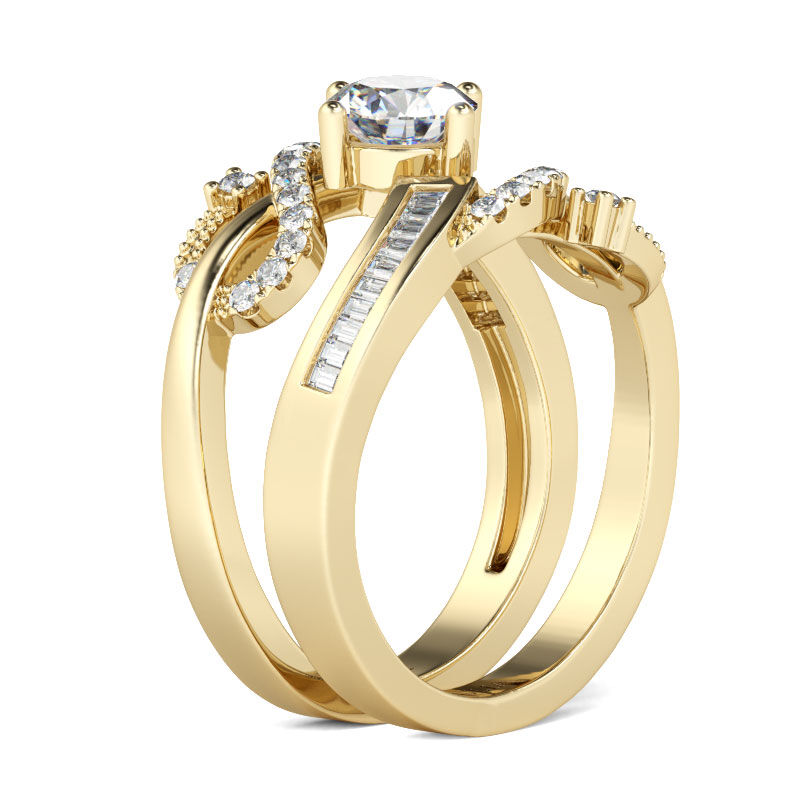 Jeulia Gold Tone Round Cut Sterling Silver Ring Set