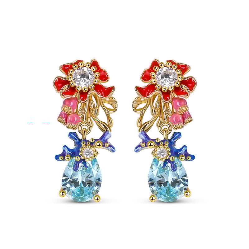 Jeulia "Bloom of Youth" Flower Enamel Sterling Silver Earrings