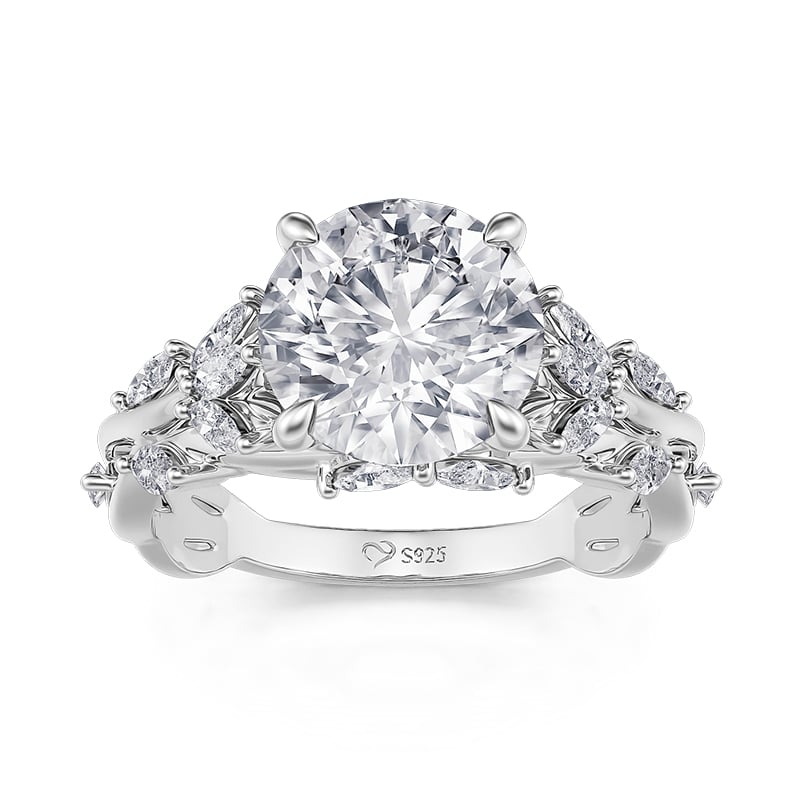 Jeulia Branch & Leaves Round Cut Sterling Silver Engagement Ring